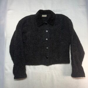 Weave of the Irish Wool Blend Boucle Button Cardigan Sweater Charcoal Grey M